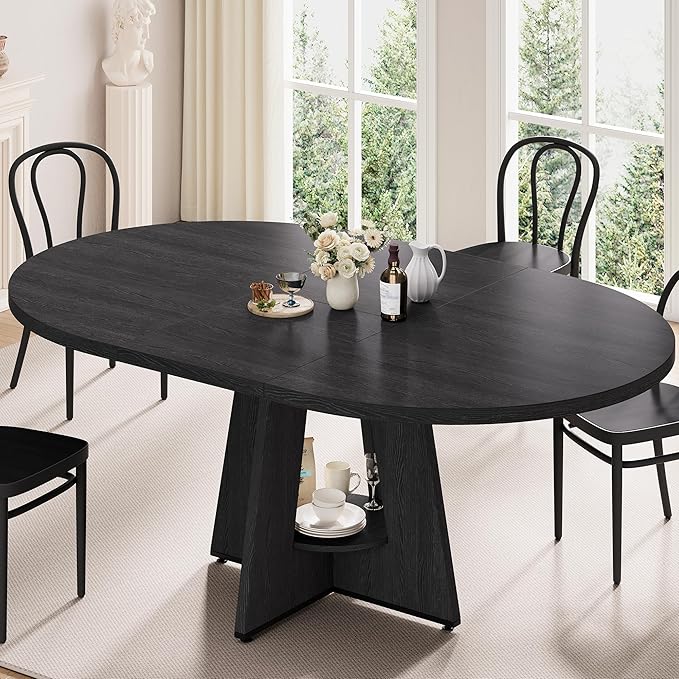 43''–59'' Extendable Dining Table, Round Kitchen Dining Room Dinner Table - Image 3