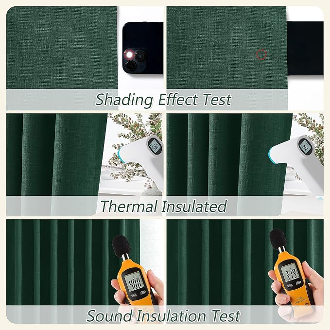Guken Dark Green 100% Blackout Curtains 96 Inch Length 2 Panels Set - Image 5
