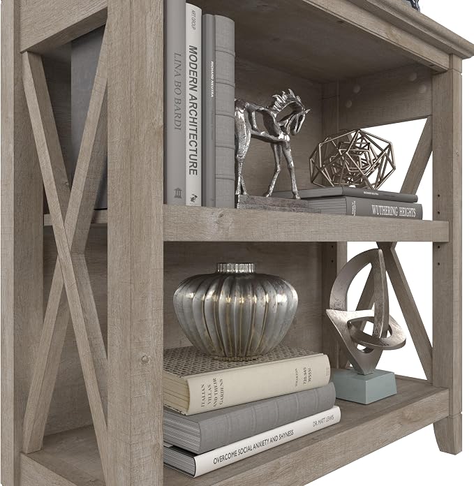 Bush Home Key West Small 2 Shelf Bookcase in Washed Gray, Compact Home Organizer - Image 4
