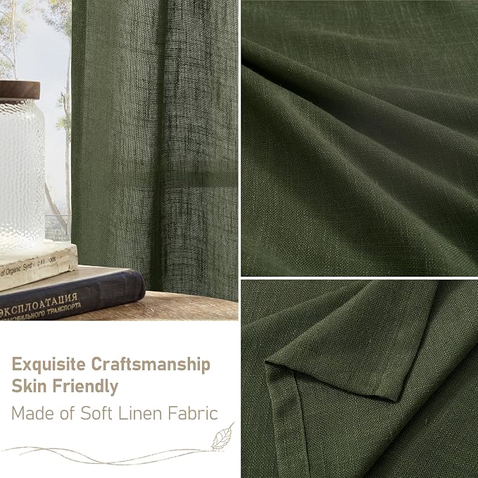LAMIT Olive Green Linen Window Curtains 30 Inches Long 2 Panels, Semi Sheer - Image 6