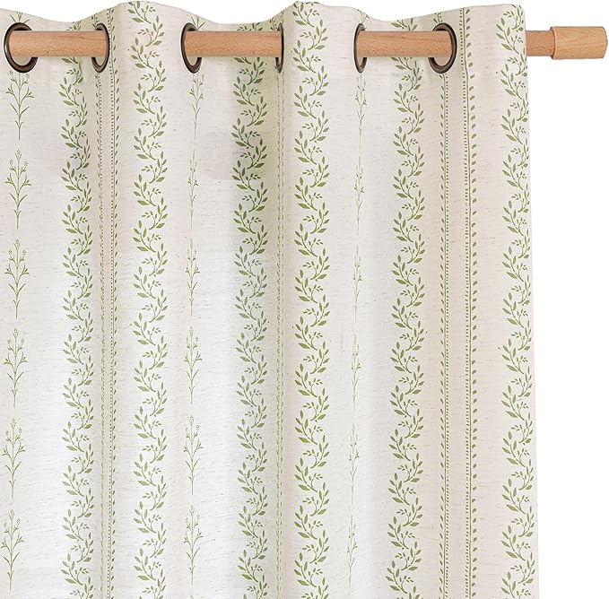 BGment Sage Green Floral Curtains 84 Inch Long, Light Filtering Linen Curtains by BGment