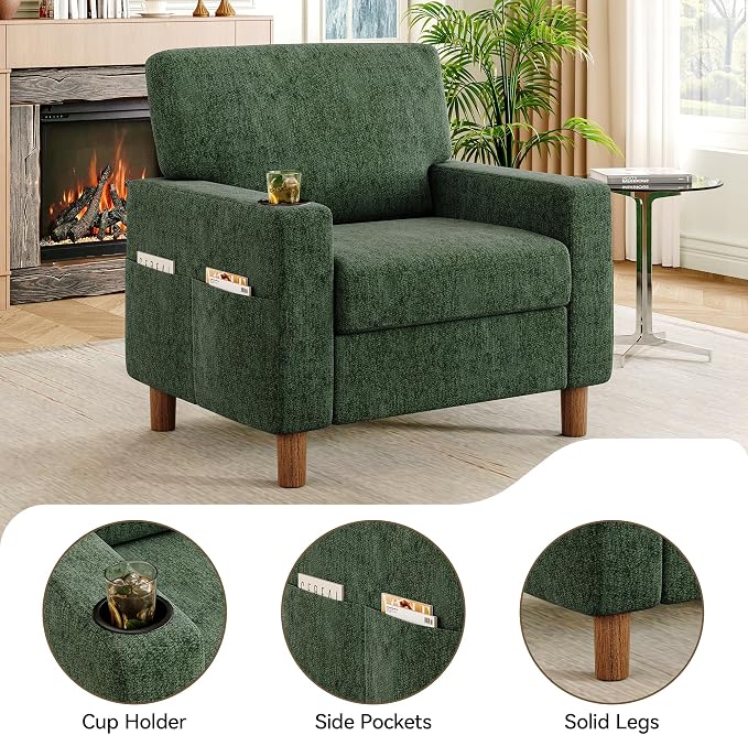 Mid Century Modern Accent Chairs Set of 2, Chenille Comfy Living Room Arm Chairs - Image 4
