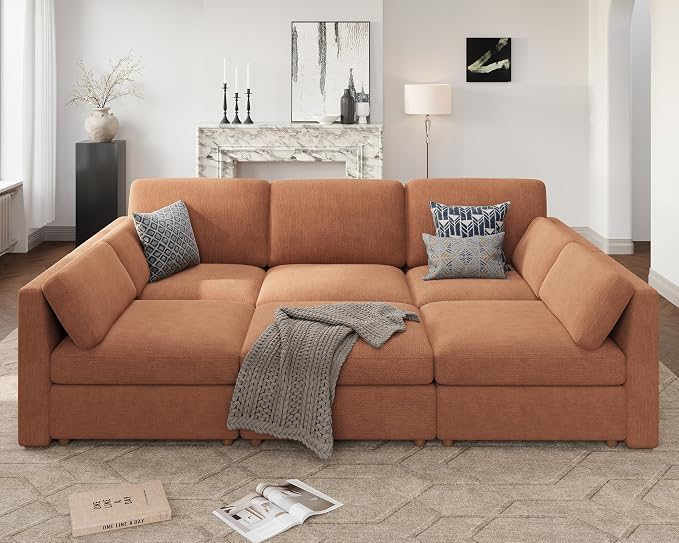 Oversized Modular Sectional Sleeper Sofa, Solid Wood Frame, Removable Washable by Kalafini