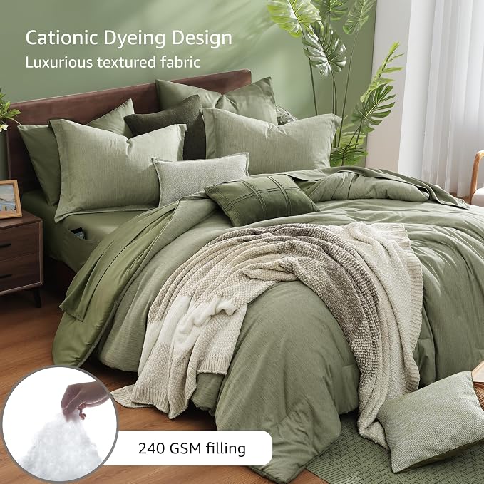 Monbix Full Size Comforter Set, Sage Green Bedding Comforter - Image 3