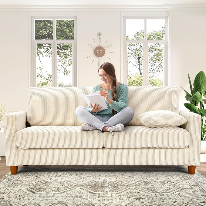 70in Corduroy Couch, Kidirect Sofa No Tool Assembly, Comfy Couches by Kidirect