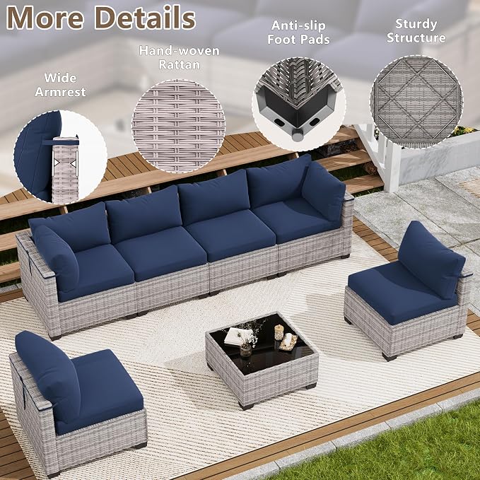 LOUVIXA 7 Piece Outdoor Patio Furniture Set, Outdoor Sectional Sofa, Wicker - Image 5