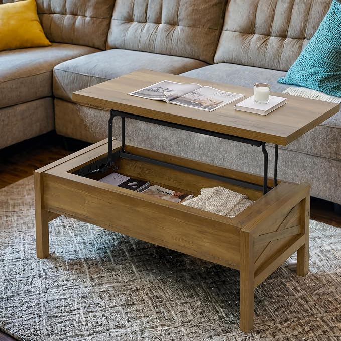 Lift Top Coffee Table with Hidden Compartment, Storage Coffee Table with Lift by LZLUOB
