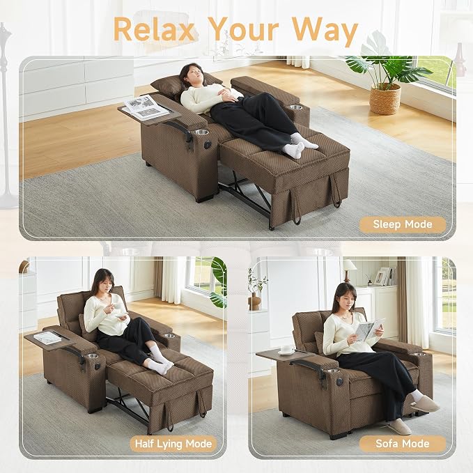 Auvsoce 3-in-1 Folding Convertible Sofa Bed Set of 2, Sleep Couch - Image 6