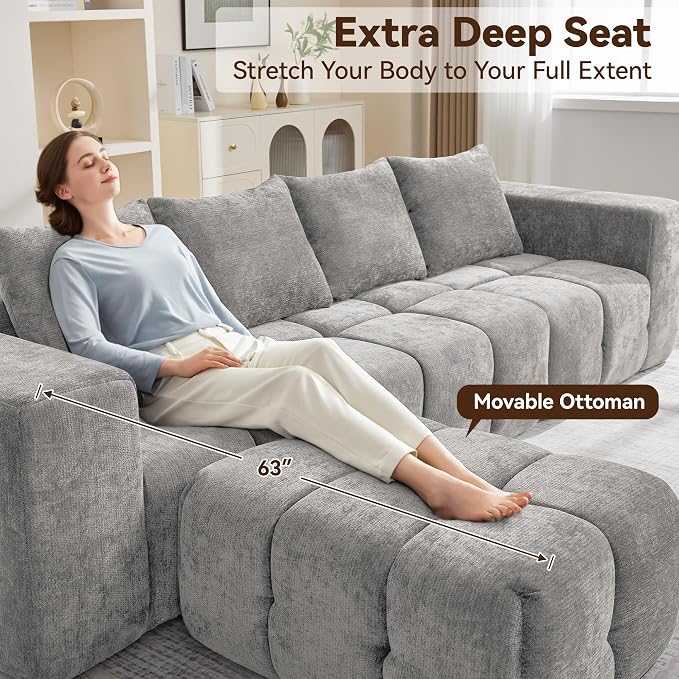 160" Boneless Couch, Oversized Cloud L Shaped Couch, Modular Sectional Sofa - Image 4