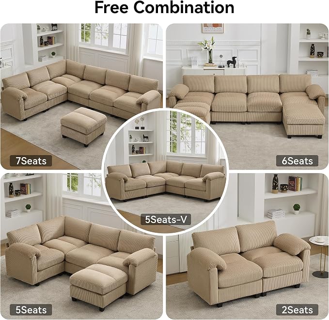 87'' V-Shaped Sectional Sofa Couch, 5-Seater Modular Couches - Image 7