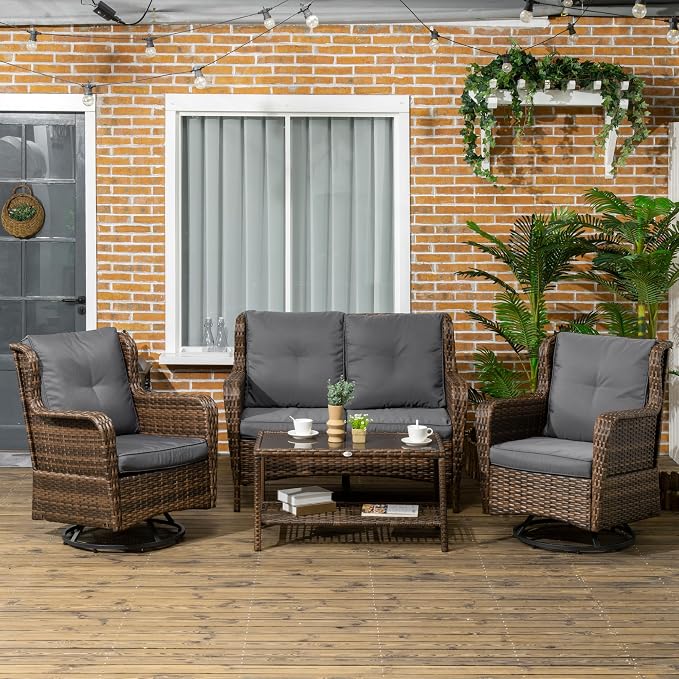 Outsunny 4 Piece PE Rattan Outdoor Patio Furniture Set, Wicker Conversation Set - Image 2