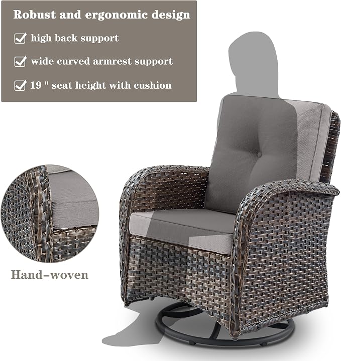 Belord Patio Furniture Swivel Glider PE Wicker Chairs, Outdoor Swivel Rocker - Image 4