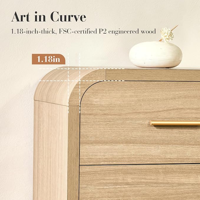 Curved 8-Drawer Dresser for Bedroom, 53.82" Wide Modern Chest of Drawers - Image 6