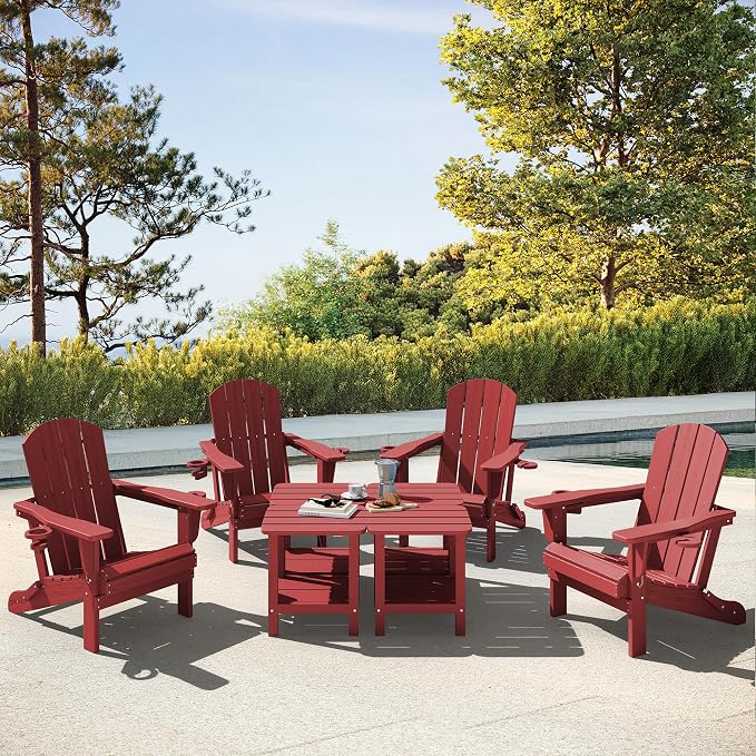 SERWALL Double Adirondack Side Table Set of 4, End Table- Red - Image 5