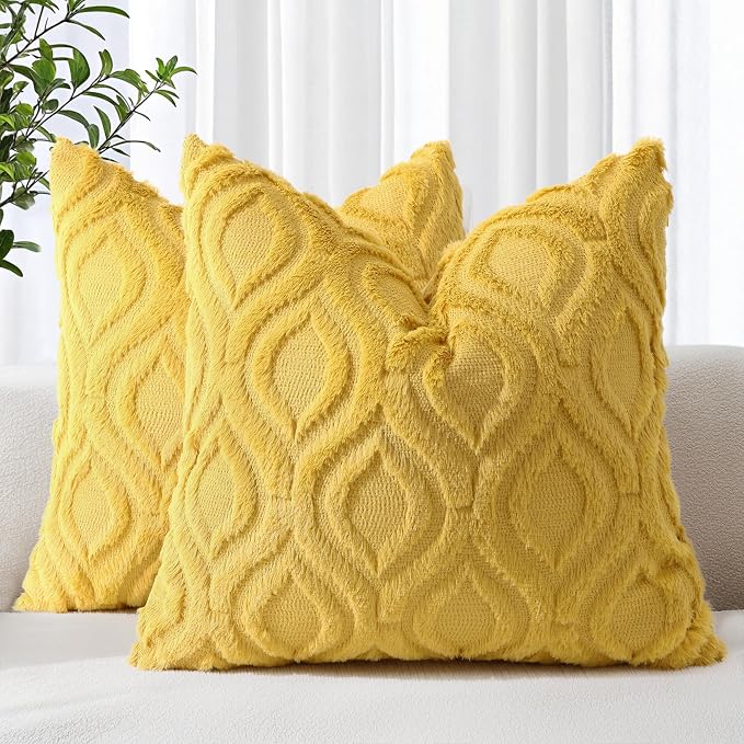 decorUhome Summer Throw Pillow Covers 16x16 Inch Set of 2, Soft Plush Faux Wool by decorUhome