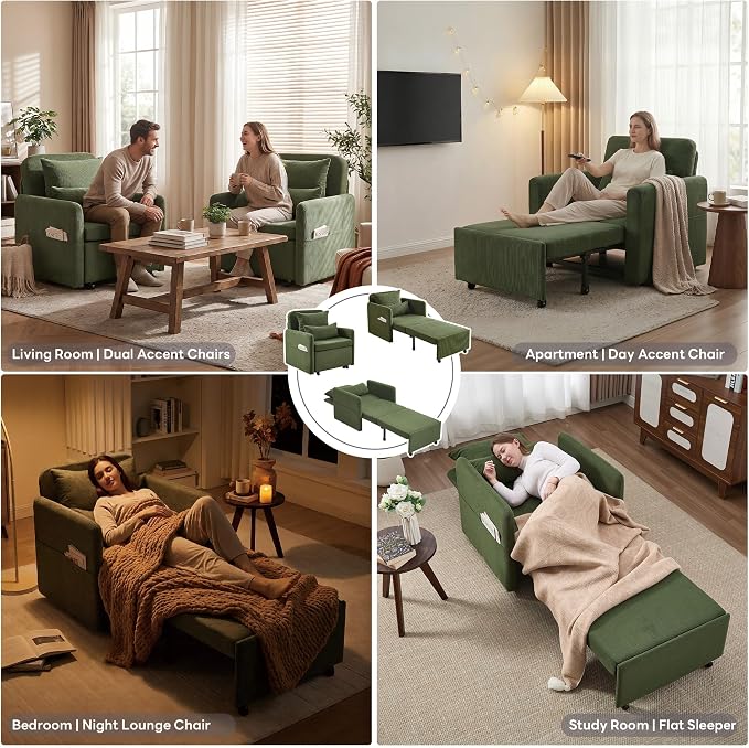 Iroomy 5-Level Adjustable Convertible Sleeper Chair Set of 2, 3-in-1 87'' Long - Image 6