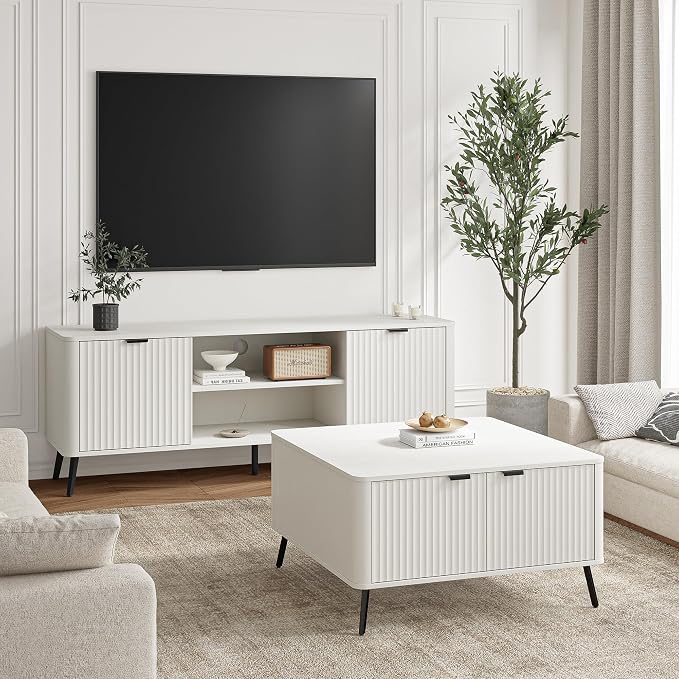 Fatmok Fluted Living Room Furniture Set – 58" TV Stand Entertainment Center by Fatmok