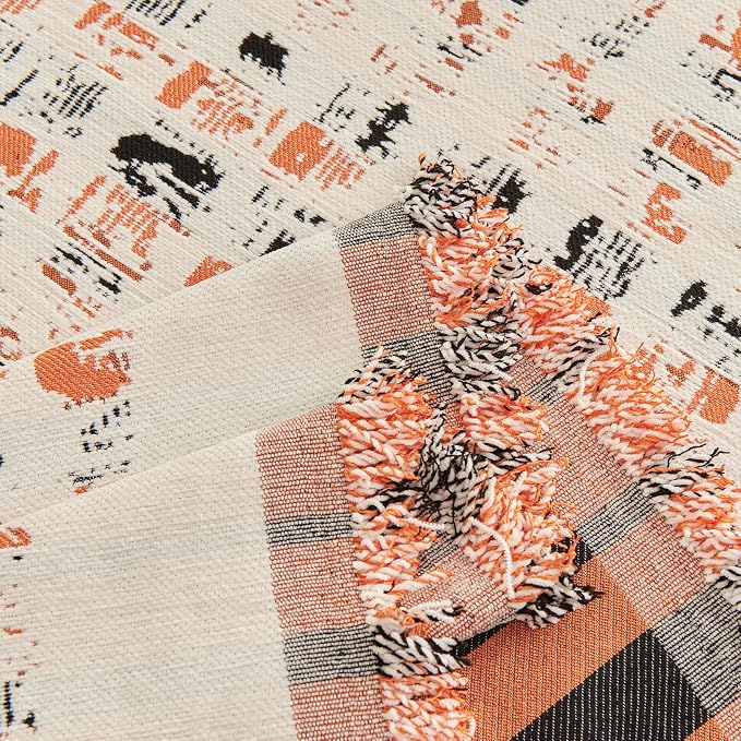 DREAMINGO Abstract Chenille Couch Cover Blanket Beige Orange Black Boho Sofa - Image 5