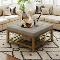 Befurtori Large Square Ottoman Coffee Table, Linen Solid Upholstered Footrest by Befurtori