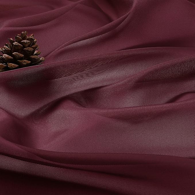 OVZME Burgundy Sheer Curtains 84 Inches Long 2 Panels Set, Light Filtering - Image 5