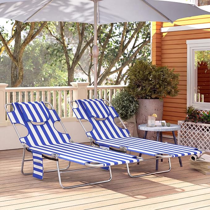 Outsunny Chaise Lounge Chair Outdoor Set of 2 - Image 9