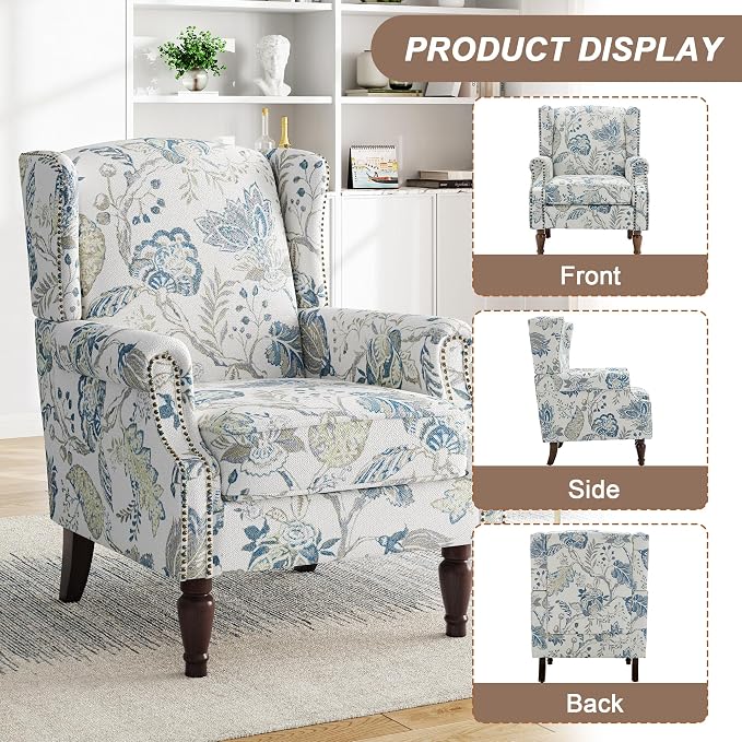 Pia Ricco Set of 2 Floral Accent Chairs, High Back Upholstered Armchairs - Image 3