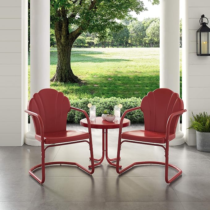 Crosley Furniture Tulip 3-Piece Outdoor Chair and Side Table Set, Retro Metal - Image 4