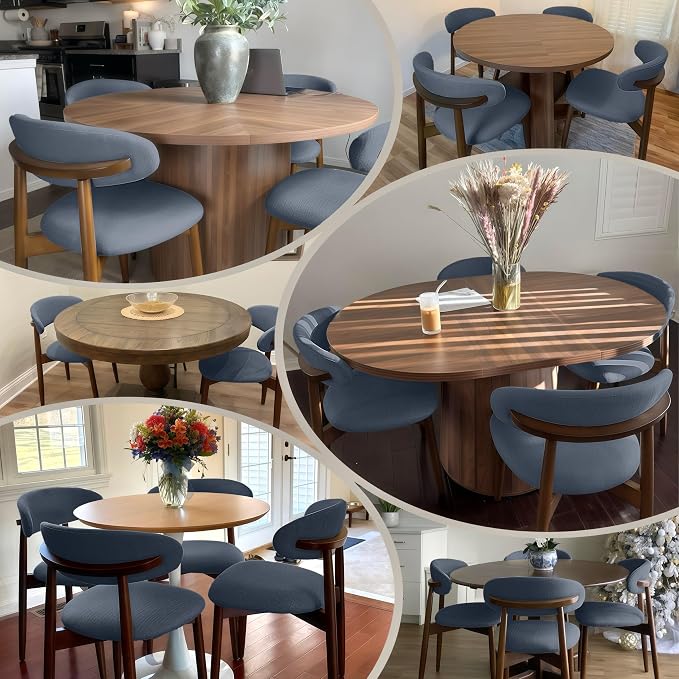 COLAMY Wooden Dining Chairs Set of 2, Modern Fabric Upholstered Dining Room - Image 3