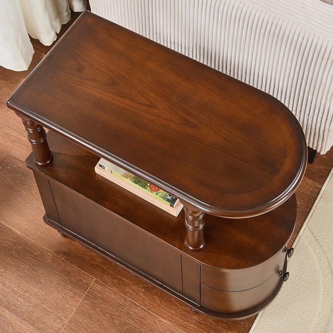 Narrow End Table Set of 2 with 2 Storage Drawers, Vintage Sofa Beside Table - Image 5