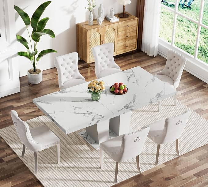Henf 7 Pieces Faux Marble Dining Table Set - Image 2