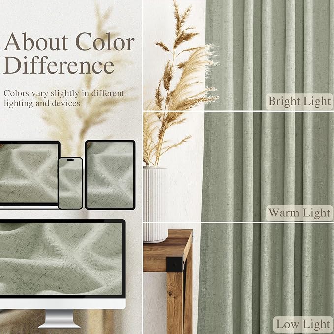 2 Panels Set Sage Green Linen Curtains 126 Inches Long - Image 3