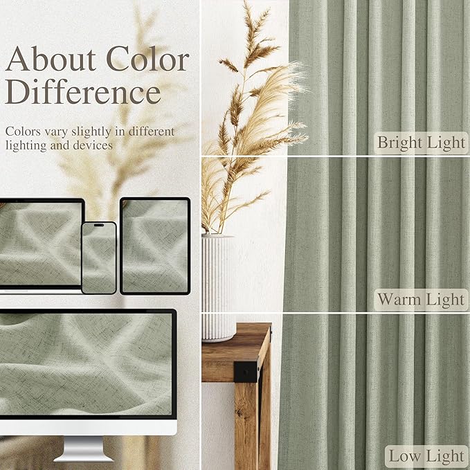 Sage Green Large Window Curtains Light Filtering Semi Sheer Privacy Linen - Image 4
