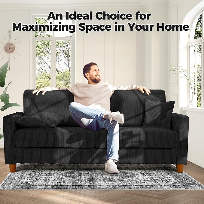 70in Corduroy Couch, Kidirect Sofa No Tool Assembly, Comfy Couches - Image 7