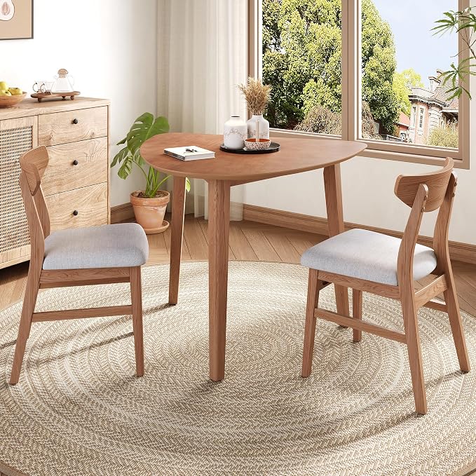 P PURLOVE Modern 3 Piece Table Set, Triangular Table and 2 Curved Wood Chairs by PPURLOVE