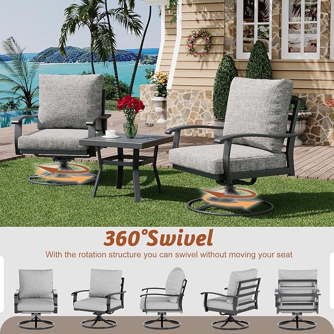 HOMREST Patio Furniture Sets 4 PCS Outdoor Metal Conversation Sets, 360 Degree - Image 2