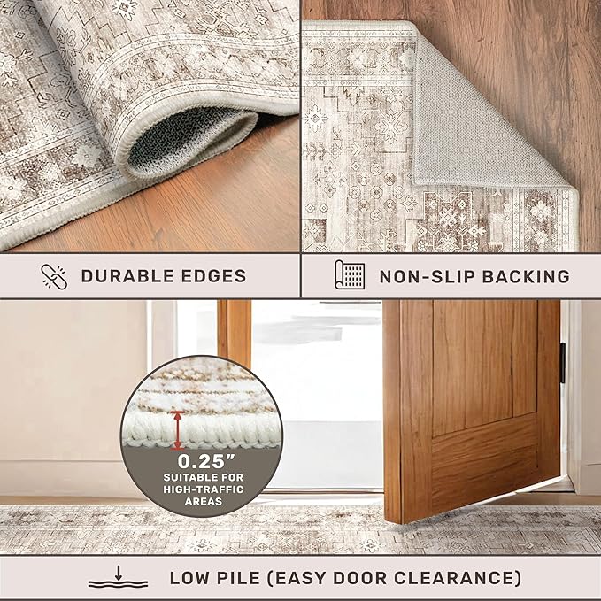 Washable Neutral Farmhouse Living Room Rug, 6x9 Area Rugs - Image 5
