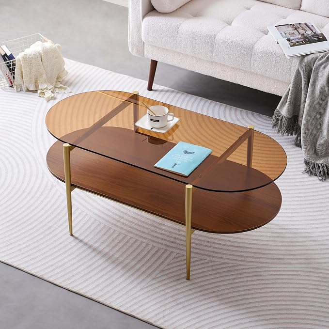 LumFurn Oval Glass Coffee Table, Mid-Century Modern Design, L41 x W21 x H17 inch by LumFurn