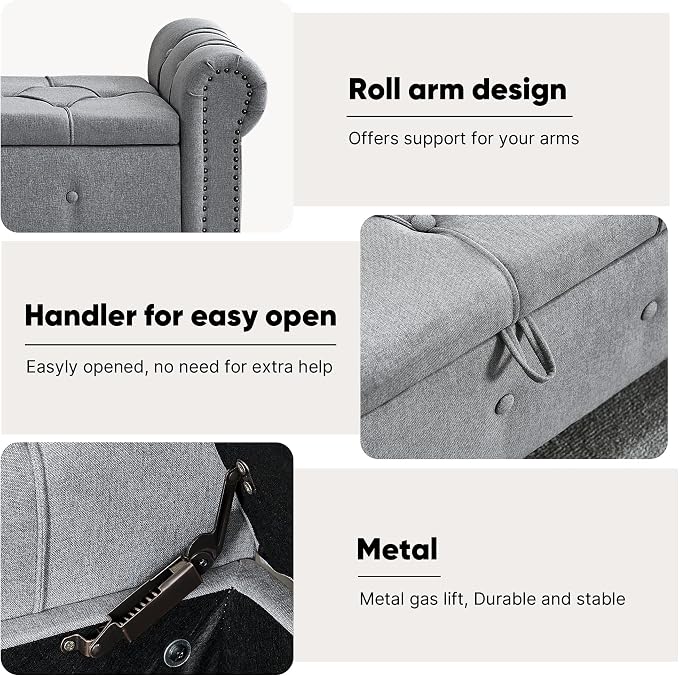 67 Inch Storage Bench for Bedroom, End of Bed Bench, King Size Benches - Image 7