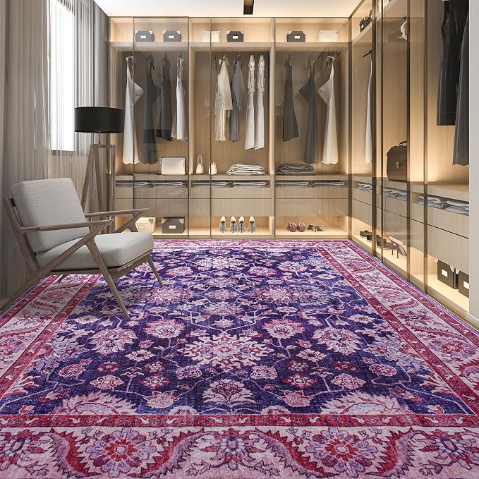 Area Rugs for Living Room, 6x9 Washable Area Rug for Bedroom, Retro Floral - Image 7