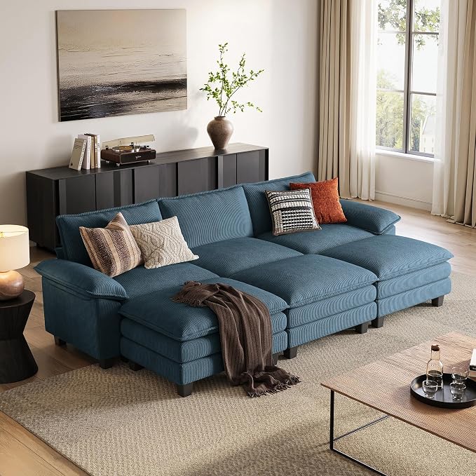LINSY HOME 123" Modular Sectional Sofa, 3-Seat Corduroy Modern Cloud Couch by LINSYHOME