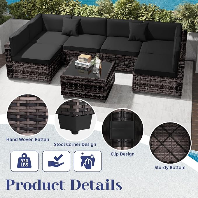 KIGOTY 14-Piece Patio Furniture Set, All-Weather PE Rattan Outdoor Sectional - Image 3