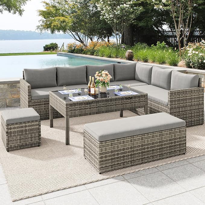 YITAHOME 9 Piece Patio Furniture Set, All-Weather Wicker Outdoor Sectional Sofa - Image 9