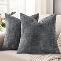 decorUhome Dark Grey Chenille Euro Sham Throw Pillow Covers 24x24 Set of 2 by decorUhome