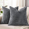 decorUhome Dark Grey Chenille Throw Pillow Covers 16x16 Set of 2 Textured Soft by decorUhome