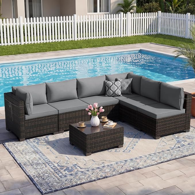 CHABATREE 7pcs Outdoor Patio Furniture Sets, Rattan Conversation Sectional Set by Unknown