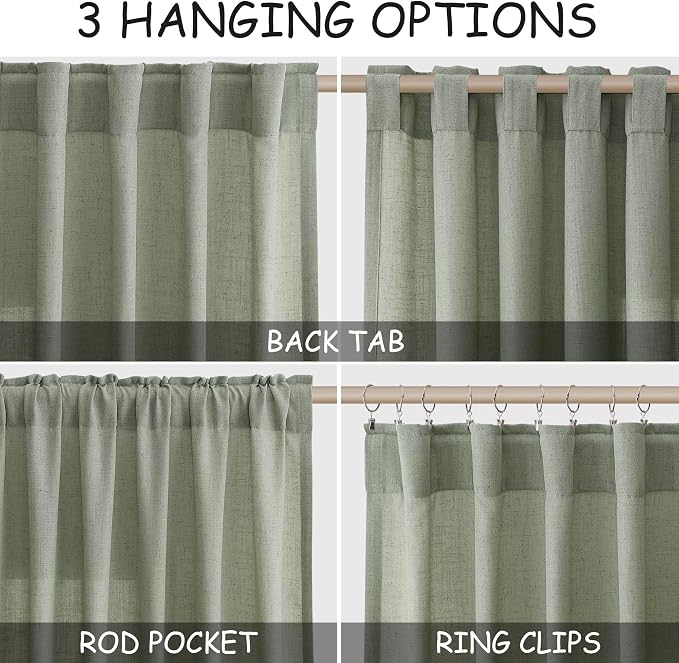 Nanspring Desert Sage Linen Curtains 84 Inch Length 2 Panels Set - Image 2