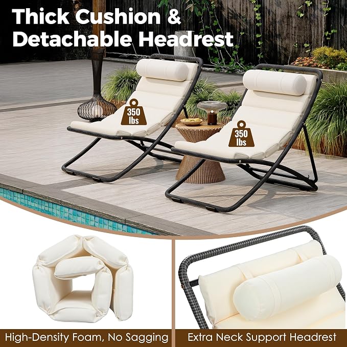 Outdoor Chaise Lounge Chair Set of 2, Patio Chaise Lounge Recliner, Poolside - Image 9