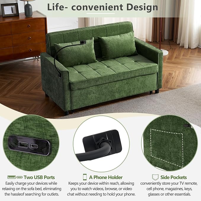 3 in 1 Convertible Sleeper Sofa Bed, 56.9" Small Pull Out Couch Bed - Image 7