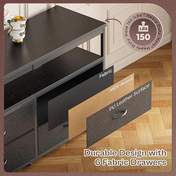 Huuger 63 Inch TV Stand for 55, 70 Inch TV, Long Dresser TV Stand for Bedroom - Image 6