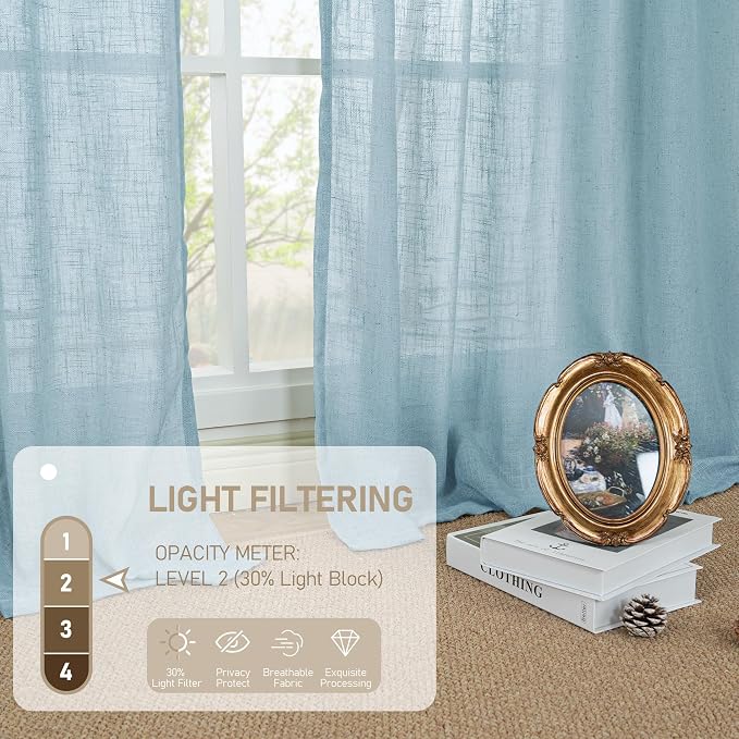 LAMIT Semi Sheer Window Linen Curtains 54 Inch, Light Filtering Panels Back Tab - Image 4